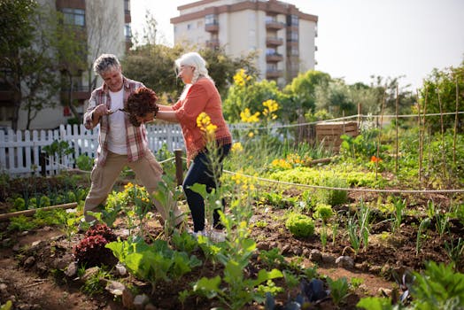 retired couple enjoying gardening