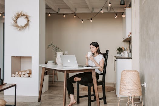 calm workspace with a cup of tea