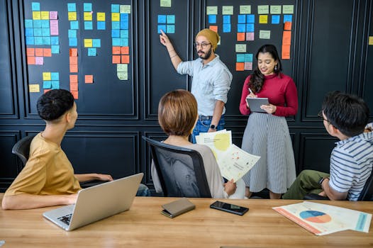 team brainstorming with sticky notes